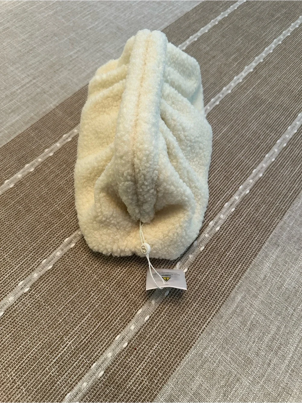 Shiraleah Sherpa clutch ivory white teddy fluffy cloud dumpling makeup pouch bag